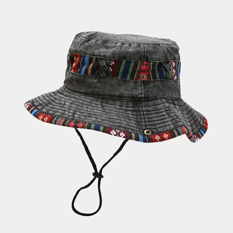 Cotton National Wind Solid Color Bucket Hat For Men And Women