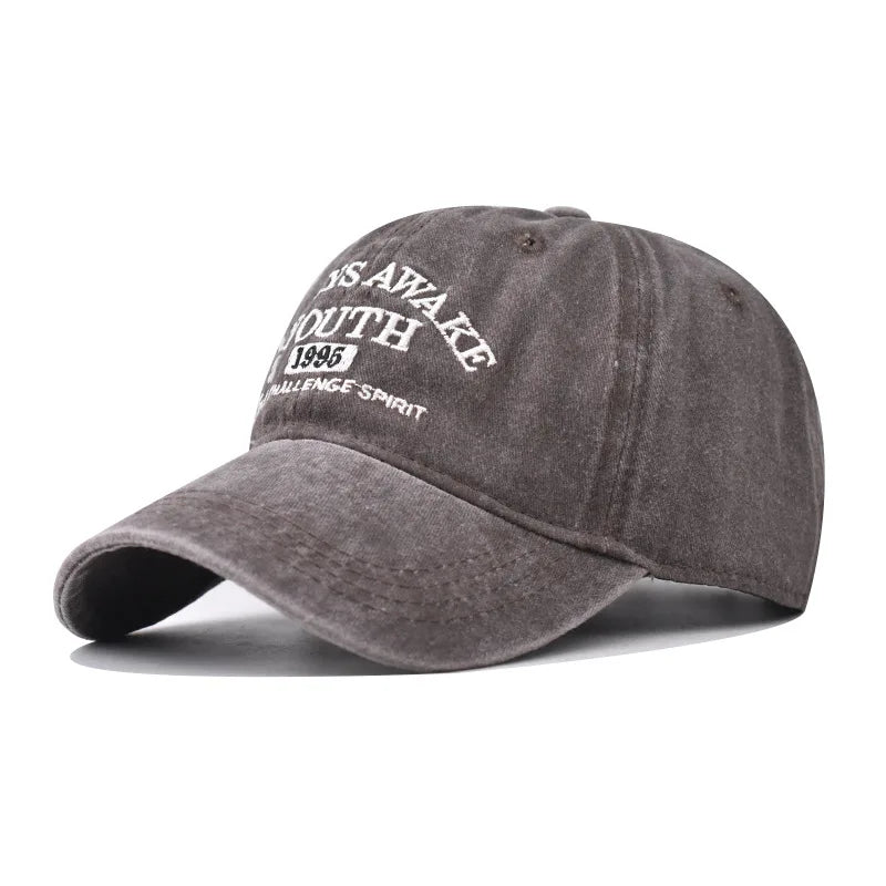 Unisex Washed Cotton Caps Letter Embroidery Vintage Baseball Cap
