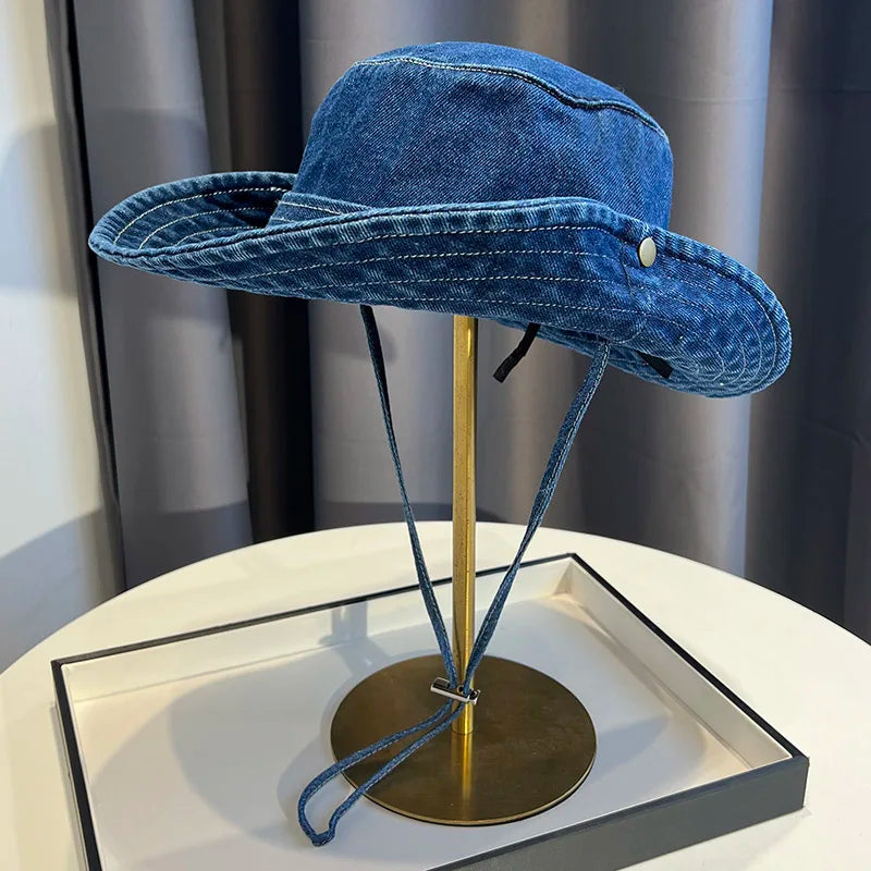 Vintage Washed Denim Bucket Hat Unisex Summer Sun Hat For Women Men