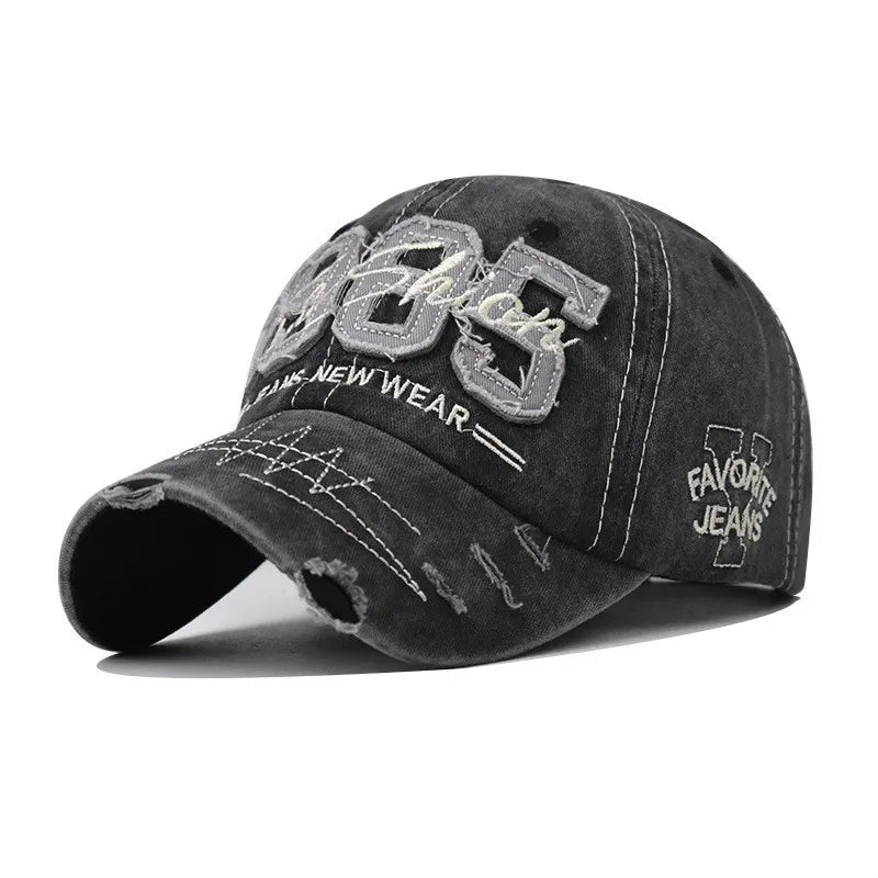 1985 Embroidery Ripped Baseball Cap Washed Distressed Patch