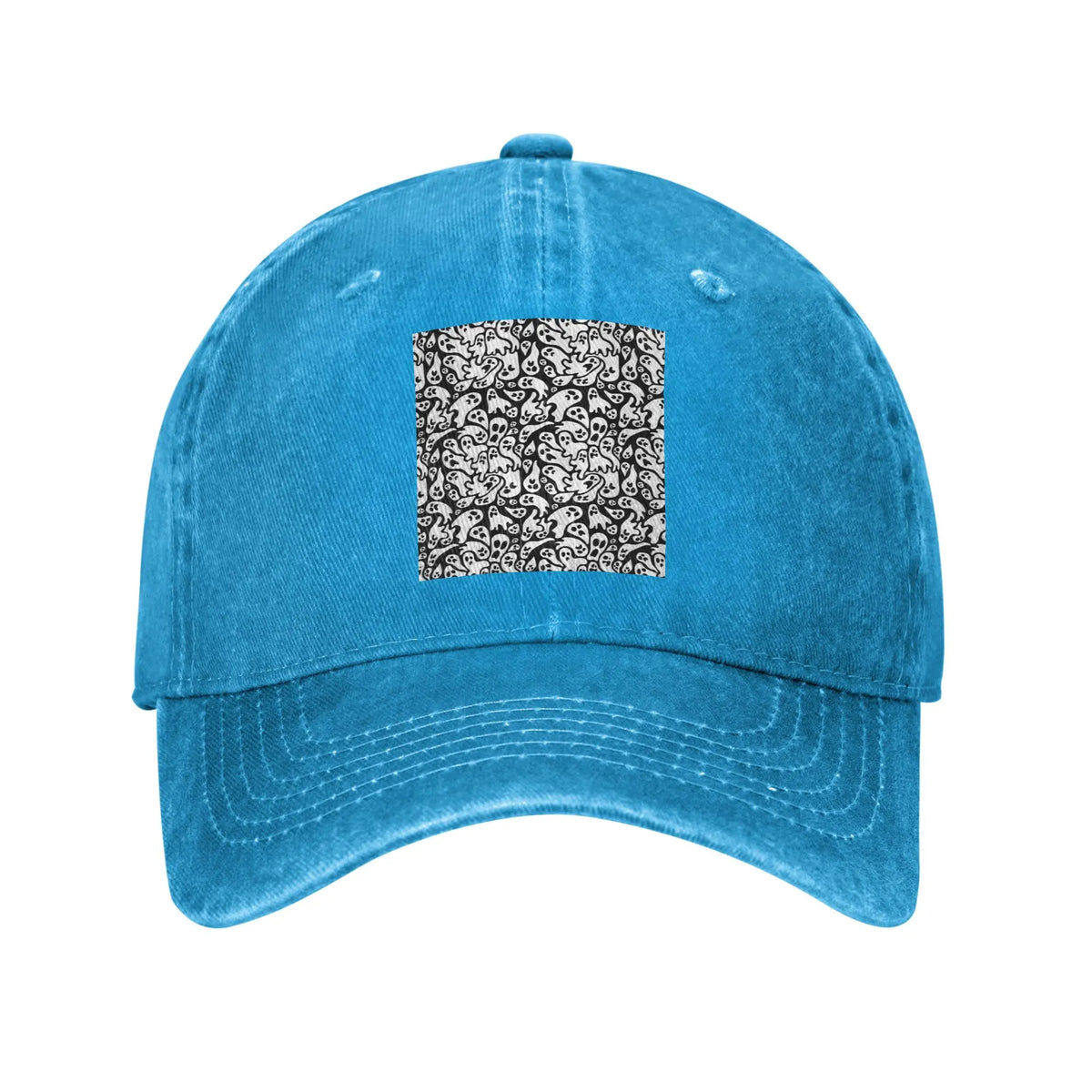 Black And White Ghost Pattern Washed Denim Cap Casual Baseball Caps