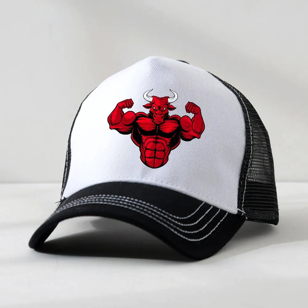 Angry Bull Head Print Summer Baseball Cap