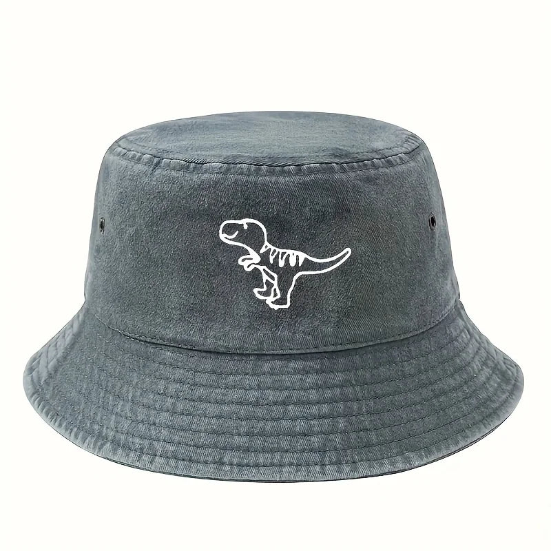 Bucket Hat Retro Washed Hat Flat Top Sunshade Hat Dinosaur Print