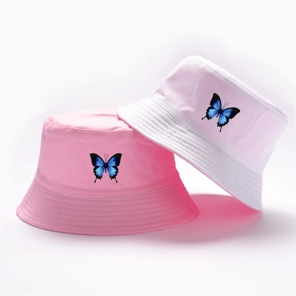 Blue Butterfly Harajuku Bucket Hat Casual Beach Sun Hat Panama Hat