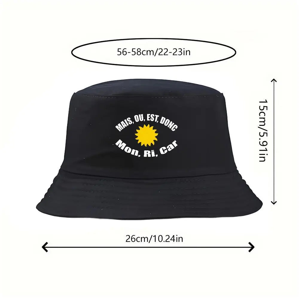 Black Bucket Hat With Sun Embroidered Summer Fisherman Cap For Men Women
