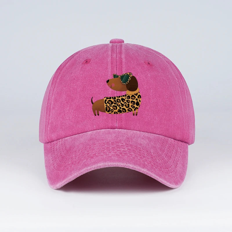 Leopard-Print Dachshund Baseball Cap