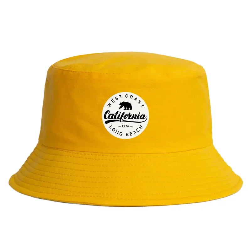 Summer 1976 California Long Beach Print Bucket Hat Woman Man Panama Hat Unisex Travel Sun Fisherman Cap