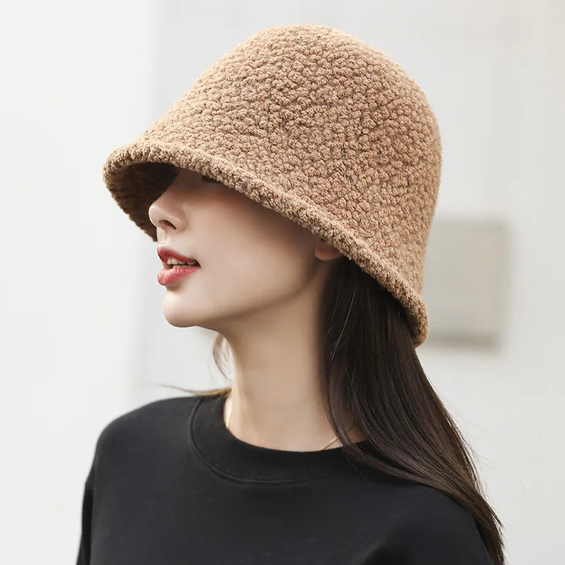 winter bucket hat womens thick warm ear protection hat French wool