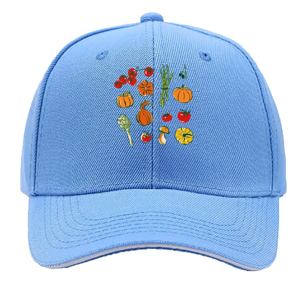 Vegetable Fruit Tomato Pumpkin Asparagus Artichoke Mushroom Olive Illustration Baseball Cap