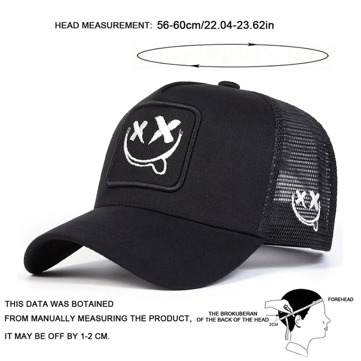 Unisex XX Smiling Face Embroidery Baseball Caps Hip Hop Hat Sunscreen Hat