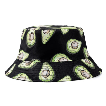 Unisex Bucket Hats Summer Double-Sided Wear Fruit Printing Men Women
