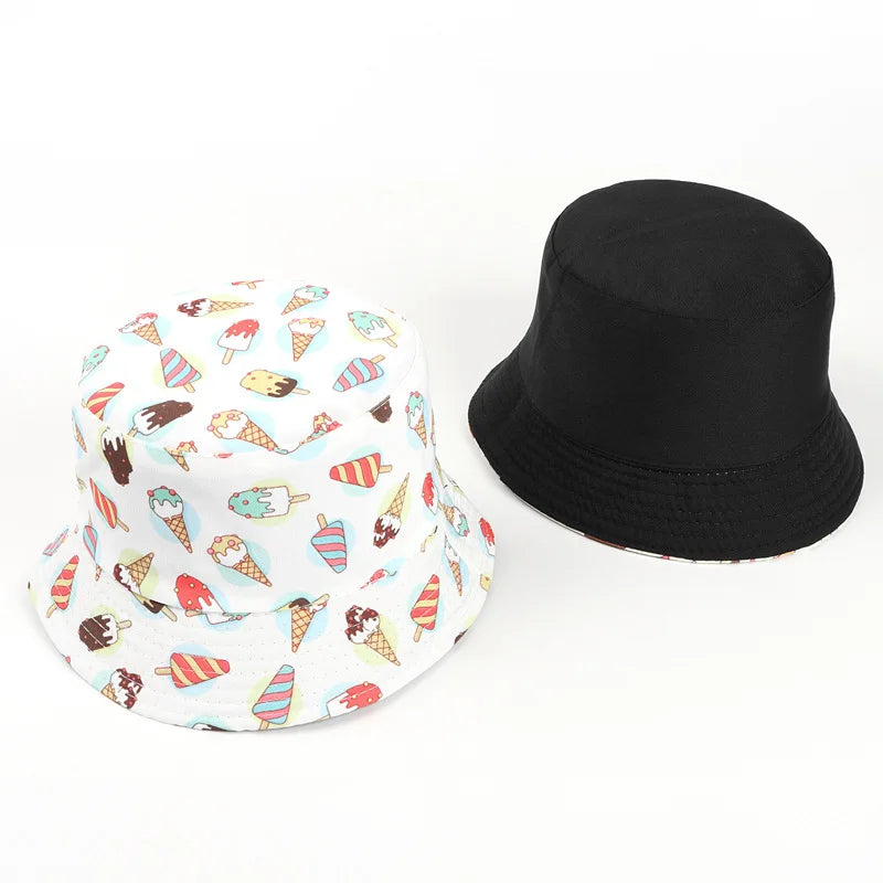 LDSLYJR Cotton Ice Cream Cake Print Bucket Hat Fisherman