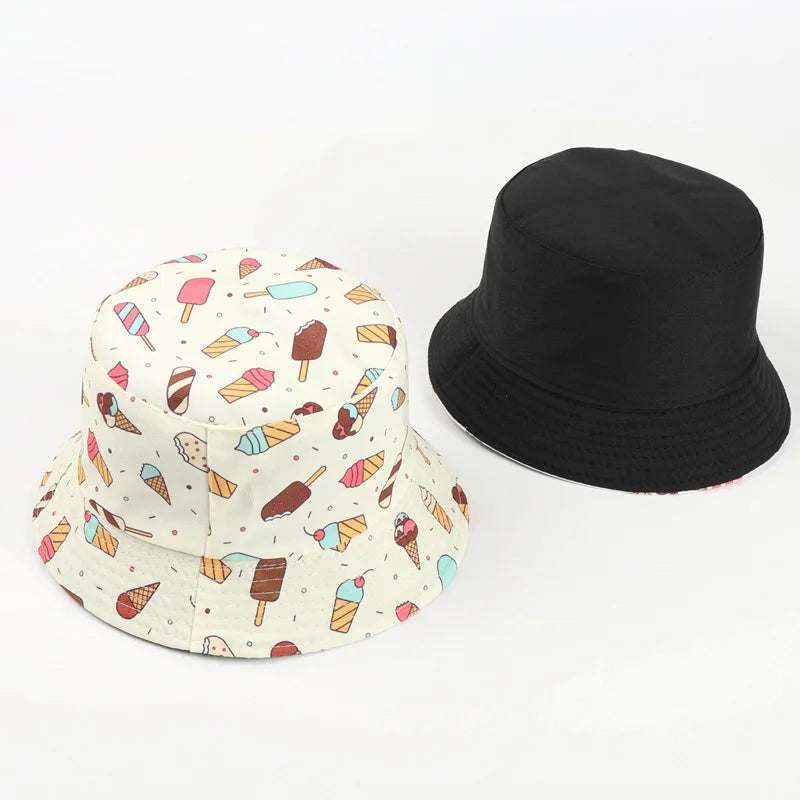 LDSLYJR Cotton Ice Cream Cake Print Bucket Hat Fisherman