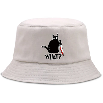 Little Black Cat And Knife Funny Letter Men Panama Hat Unisex Fashion Bucket Hats For Man Women