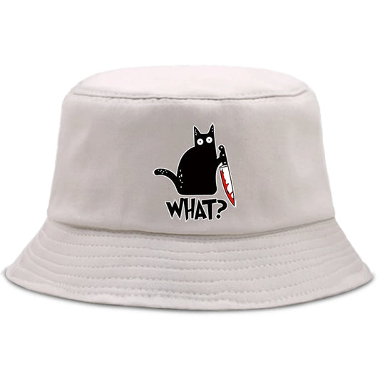 Little Black Cat And Knife Funny Letter Men Panama Hat Unisex Fashion Bucket Hats For Man Women
