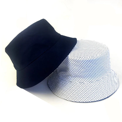 Black Solid Dots Bucket Hat Two Side Wear Unisex Simple Bob Caps Men Women