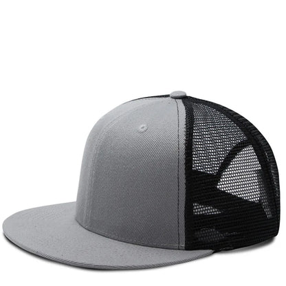 Adult Solid Color Flat Brim Mesh Snapback Cap Men Woman Hip Hop Plain Baseball Hat  55-60cm
