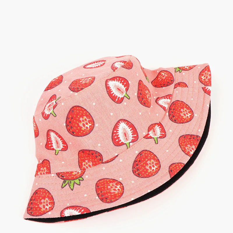 Cotton Strawberry Print Bucket Hat