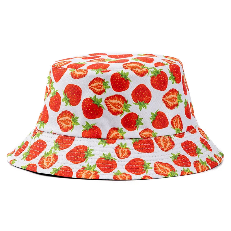 Unisex Bucket Hats Summer Double-Sided Wear Fruit Printing Men Women