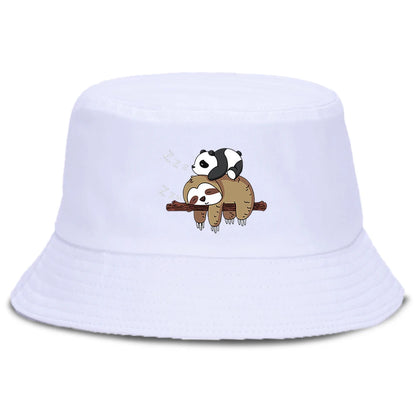 Lazy Panda And Sloth Cartoon Print Men Bucket Hats Fashion Cotton Women Panama Hat