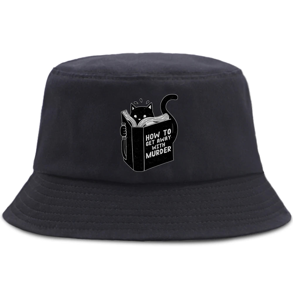 Little Black Cat And Knife Funny Letter Men Panama Hat Unisex Fashion Bucket Hats For Man Women