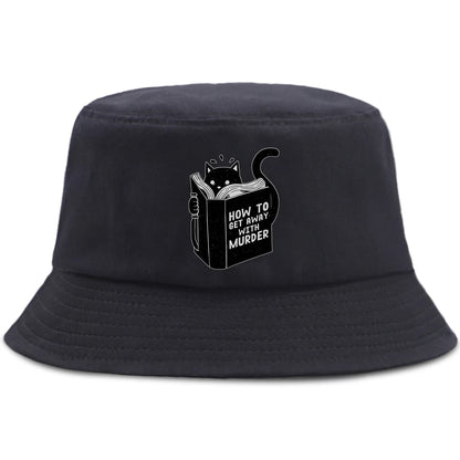 Little Black Cat And Knife Funny Letter Men Panama Hat Unisex Fashion Bucket Hats For Man Women