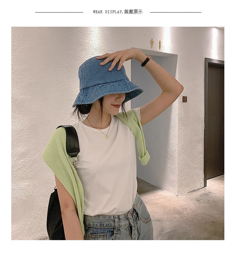 Foldable Fisherman Hat Women Summer Cotton Bucket Hat Men Women