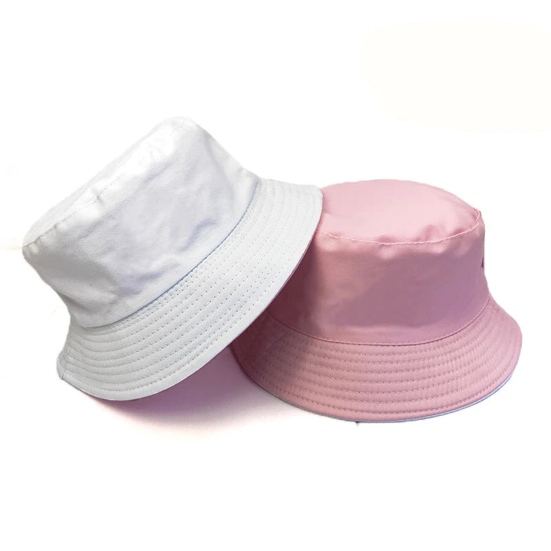 Black Solid Dots Bucket Hat Two Side Wear Unisex Simple Bob Caps Men Women