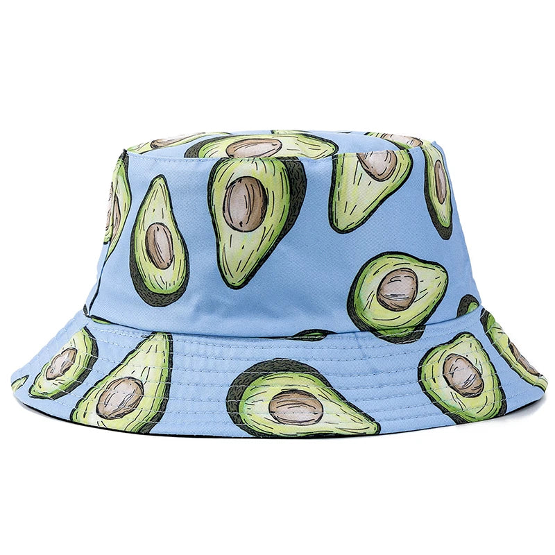 Unisex Bucket Hats Summer Double-Sided Wear Fruit Printing Men Women
