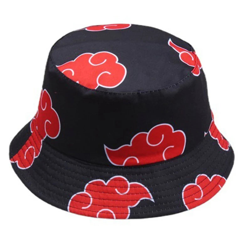 Red Printed Luckey Clouds Dawn Cotton Panama Sun Protection Bucket Hat