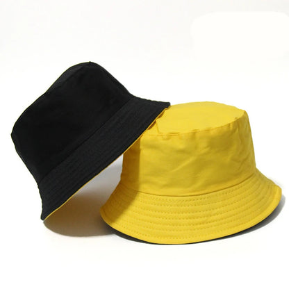 Black Solid Dots Bucket Hat Two Side Wear Unisex Simple Bob Caps Men Women