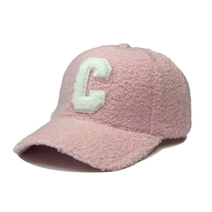 Autumn Winter New Keep Warm Lambswool Basebll Caps Letter C Embroidery
