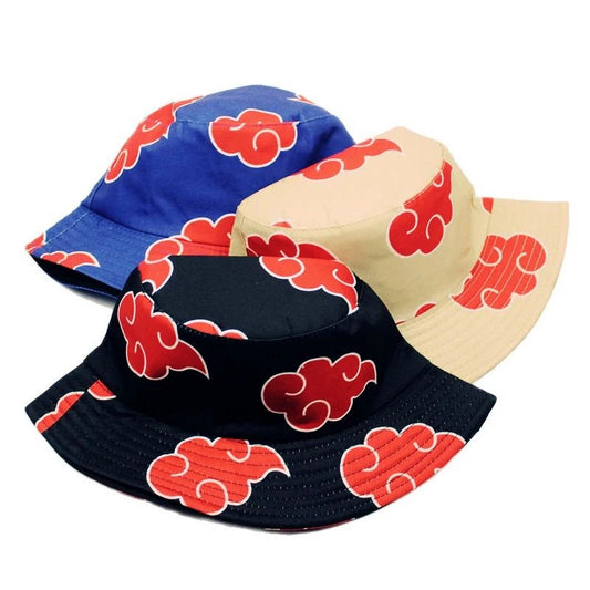 Red Printed Luckey Clouds Dawn Cotton Panama Sun Protection Bucket Hat