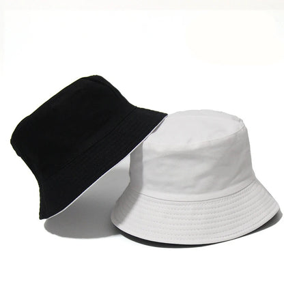 Black Solid Dots Bucket Hat Two Side Wear Unisex Simple Bob Caps Men Women