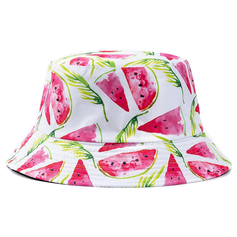 Unisex Bucket Hats Summer Double-Sided Wear Fruit Printing Men Women