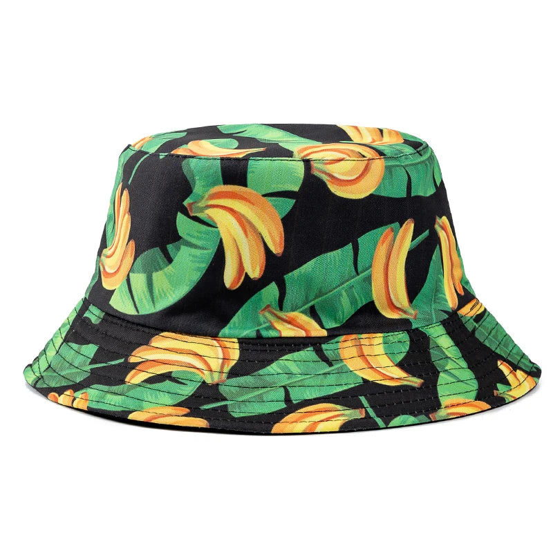 Unisex Bucket Hats Summer Double-Sided Wear Fruit Printing Men Women