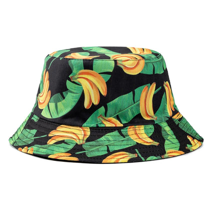 Unisex Bucket Hats Summer Double-Sided Wear Fruit Printing Men Women