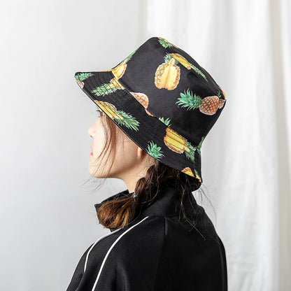 Unisex Bucket Cap Fruit Printing Hats Summer Double-sided Wear Man Women
