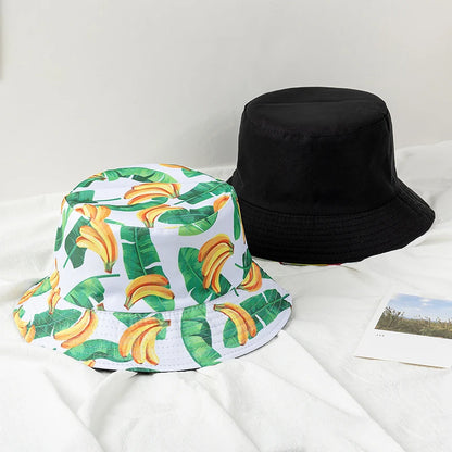 Unisex Bucket Hats Summer Double-Sided Wear Fruit Printing Men Women