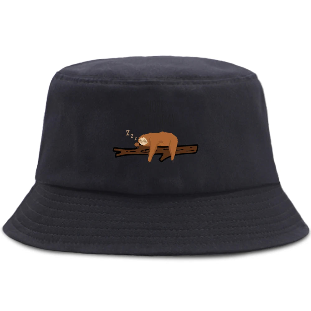 Lazy Panda And Sloth Cartoon Print Men Bucket Hats Fashion Cotton Women Panama Hat