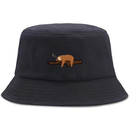 Lazy Panda And Sloth Cartoon Print Men Bucket Hats Fashion Cotton Women Panama Hat