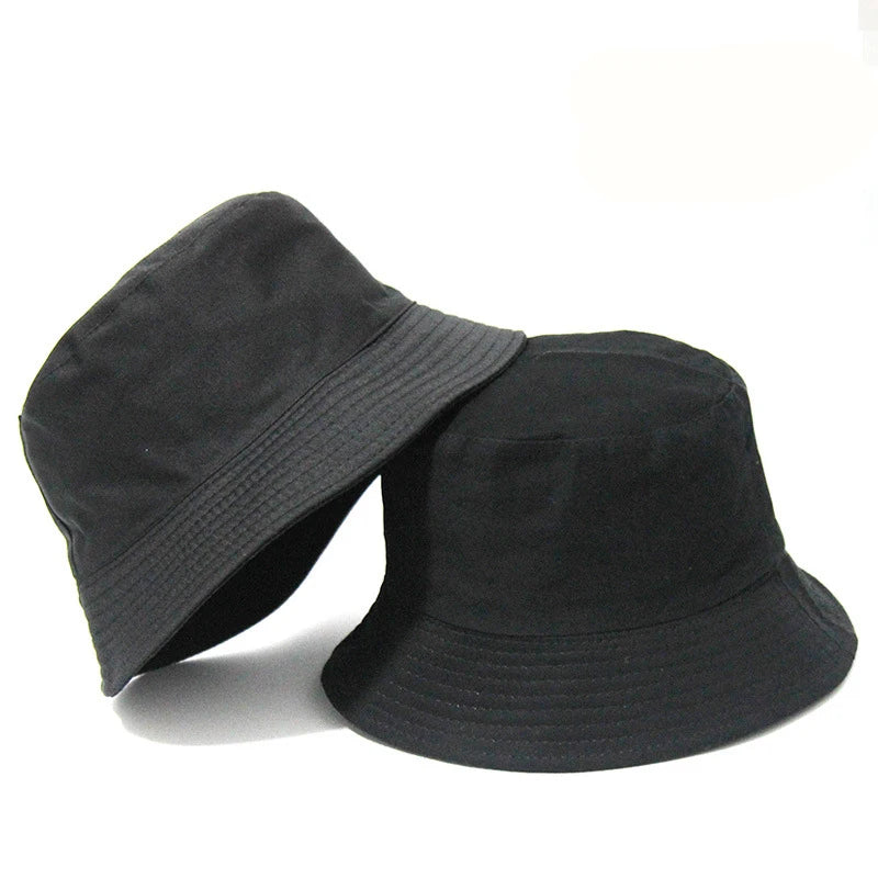 Black Solid Dots Bucket Hat Two Side Wear Unisex Simple Bob Caps Men Women