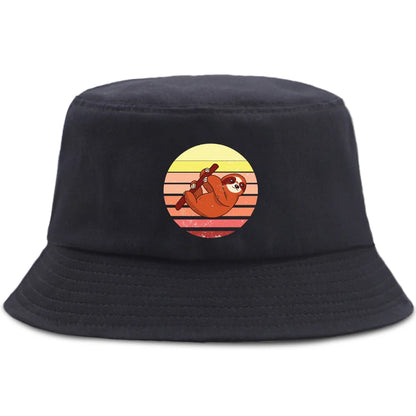 Lazy Panda And Sloth Cartoon Print Men Bucket Hats Fashion Cotton Women Panama Hat