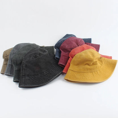 Washed Denim Bucket Hat Kids Wide Brim Cotton Fisherman Hat Girls Boys