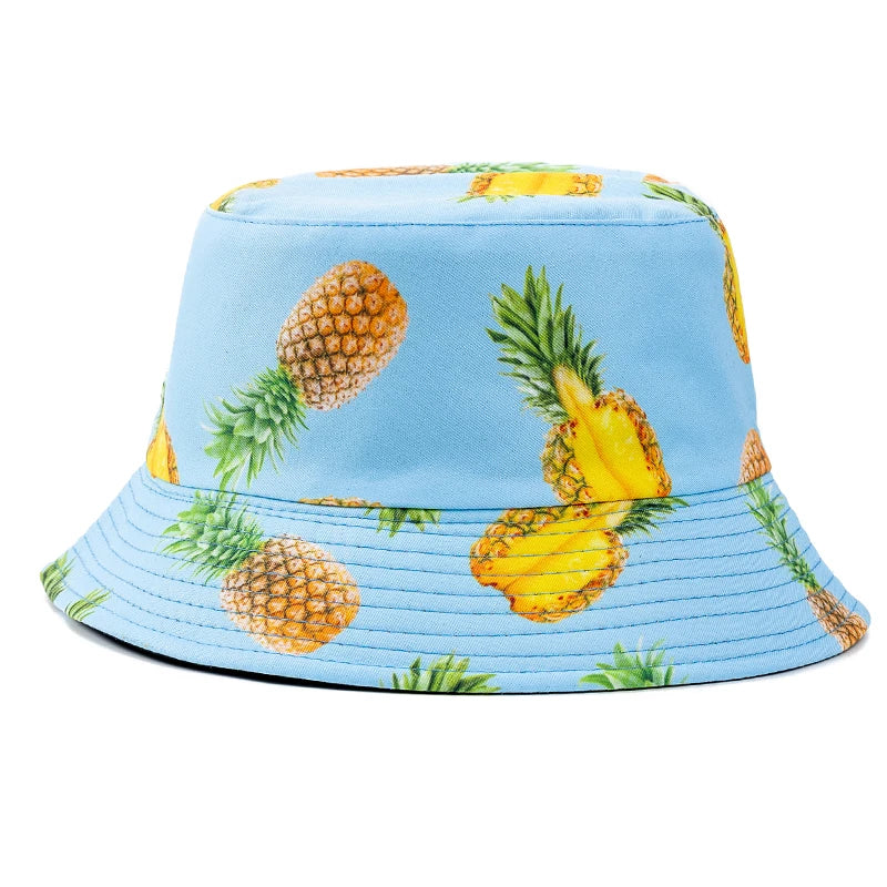 Unisex Bucket Hats Summer Double-Sided Wear Fruit Printing Men Women