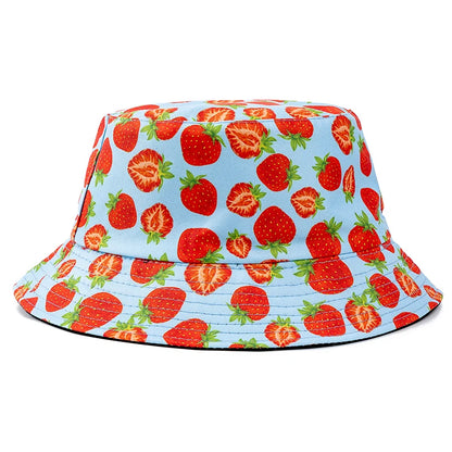 Unisex Bucket Hats Summer Double-Sided Wear Fruit Printing Men Women