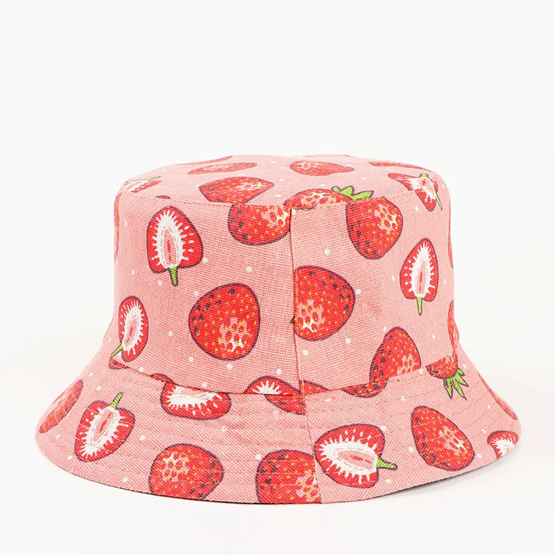 Cotton Strawberry Print Bucket Hat