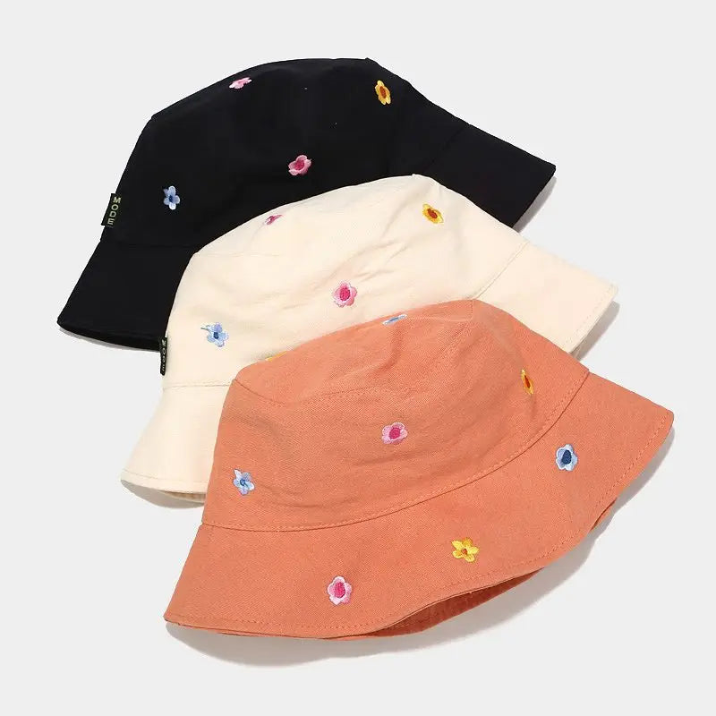 Four Seasons Cotton Flower Embroidery Bucket Hat For Men Women