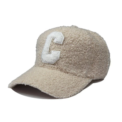 Autumn Winter New Keep Warm Lambswool Basebll Caps Letter C Embroidery