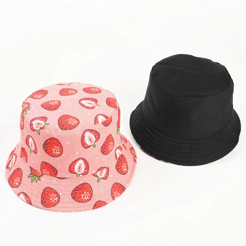 Cotton Strawberry Print Bucket Hat